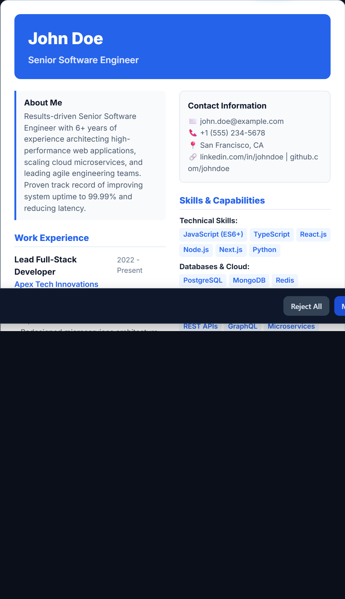 50/50 Dual Split ATS Resume Template - Free Word DOCX and PDF download