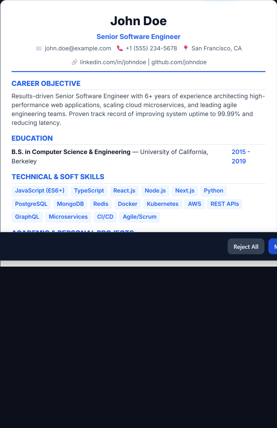 1-Page Student / Fresher ATS Resume Template - Free Word DOCX and PDF download
