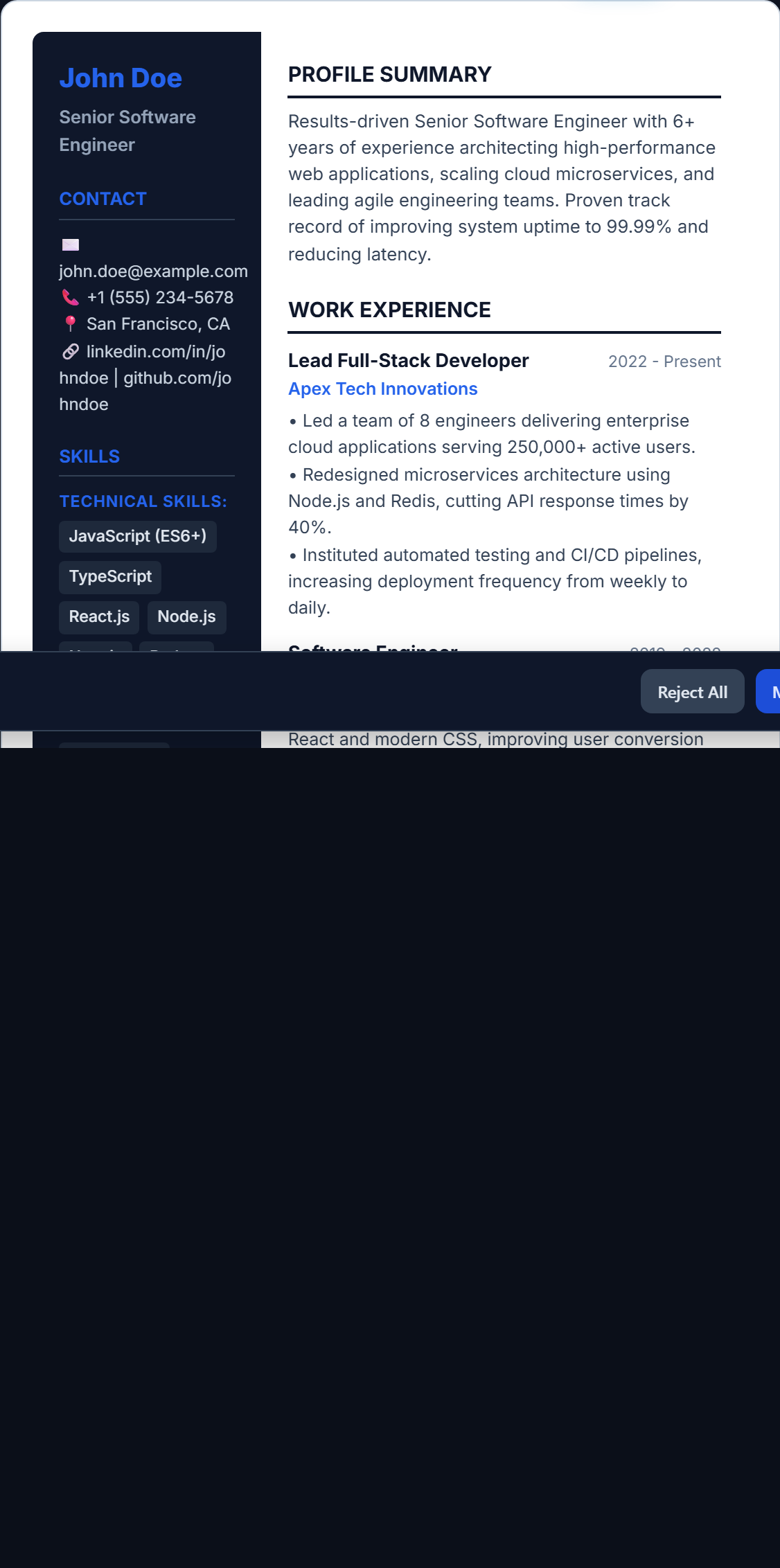 Modern Sidebar ATS Resume Template - Free Word DOCX and PDF download